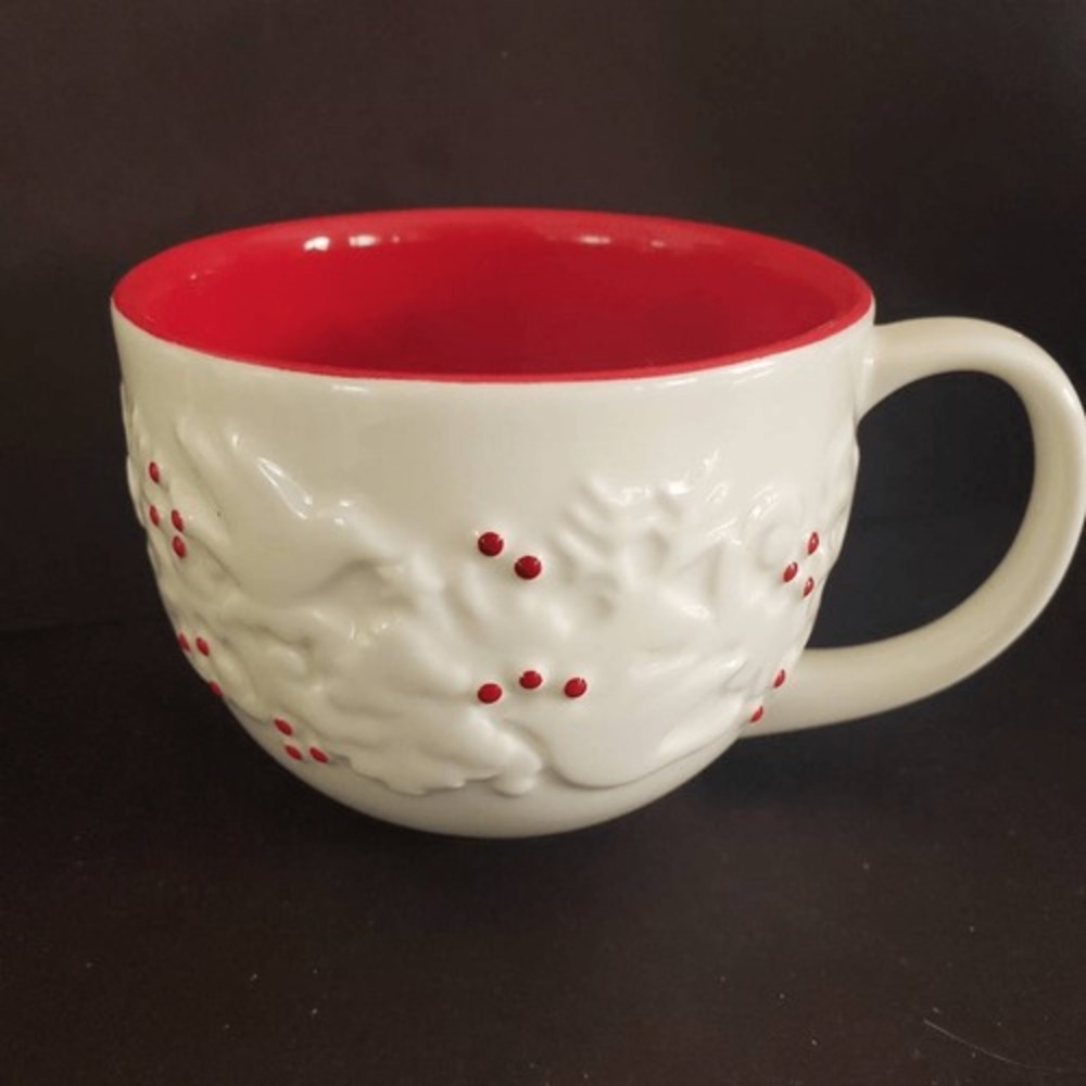 Starbucks 2008 Holiday Cup‎ With Doves And Holly Red Inside Collector Item